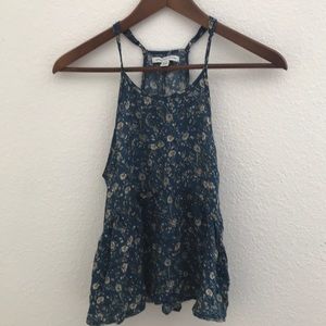 American Eagle blue floral peplum tank top